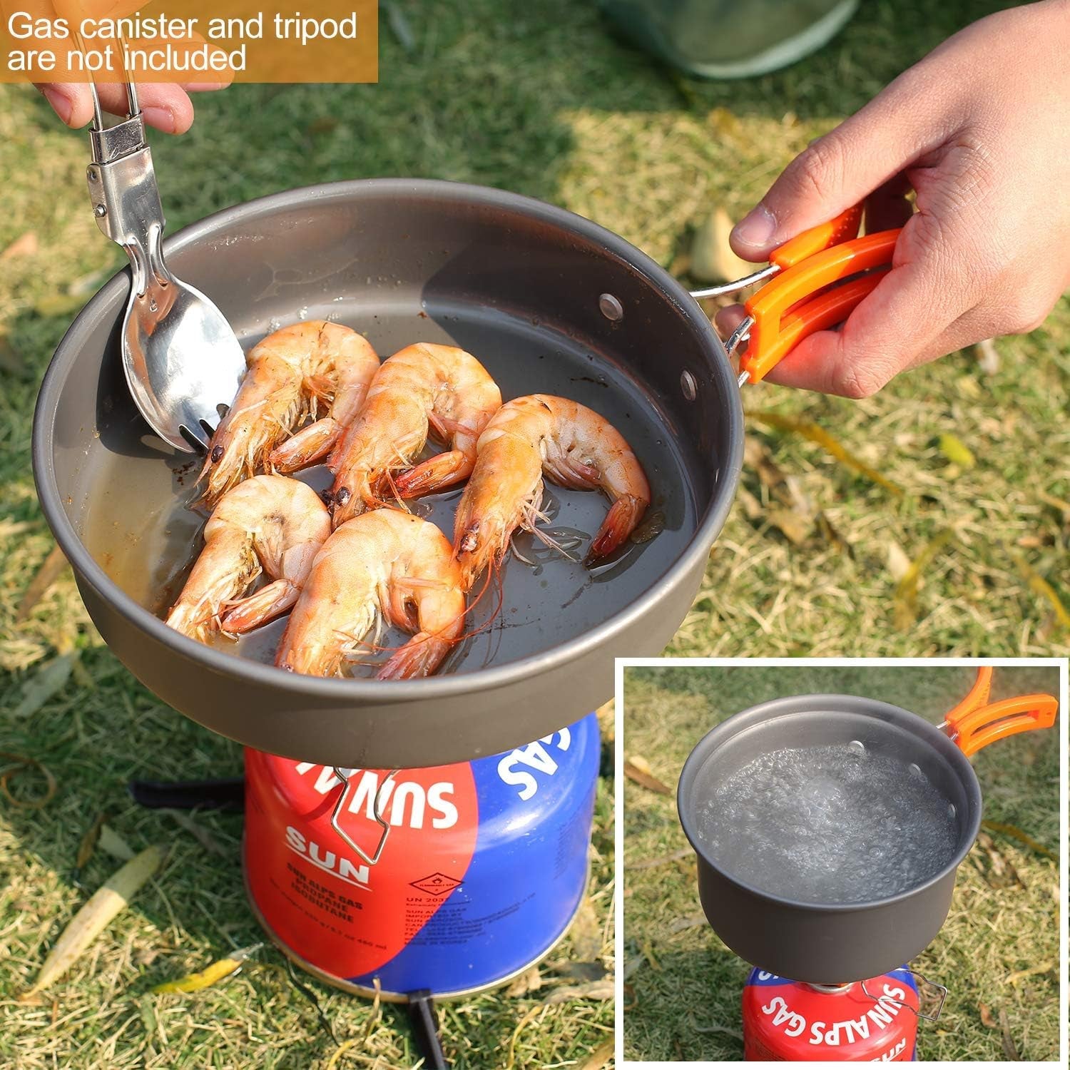 6/10/11/12/14/15/19 PCS Camping Cookware Mess Kit Camping Gear Campfire Utensils Lightweight Stackable Pot Pan Bowls Soup Spoon with Storage Bag for Camping, Backpacking, Outdoor Cooking