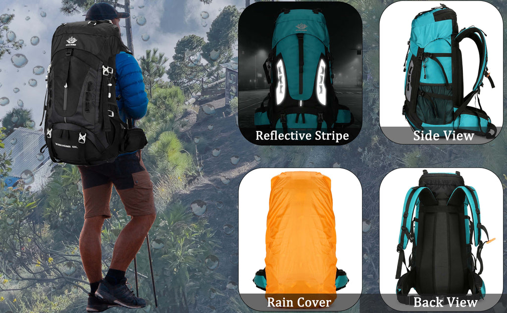 60L Travel Hiking Camping Backpack with Rain Cover,Backpack Water Resistant,Traveling Backpack for Men Women
