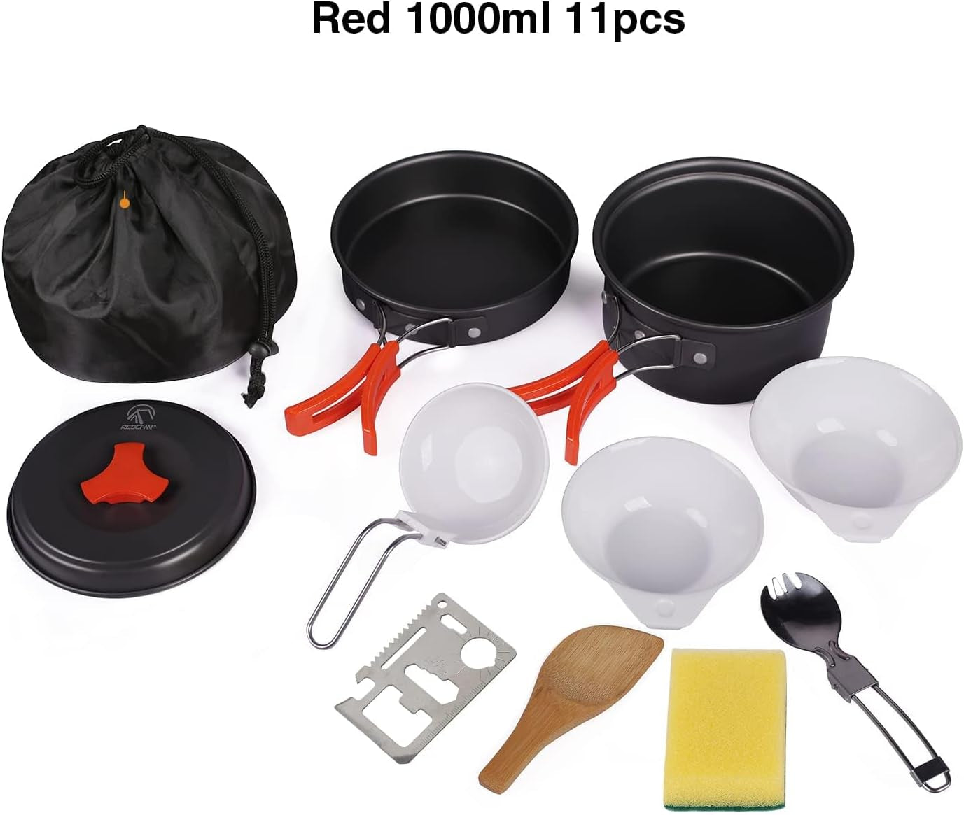 6/10/11/12/14/15/19 PCS Camping Cookware Mess Kit Camping Gear Campfire Utensils Lightweight Stackable Pot Pan Bowls Soup Spoon with Storage Bag for Camping, Backpacking, Outdoor Cooking