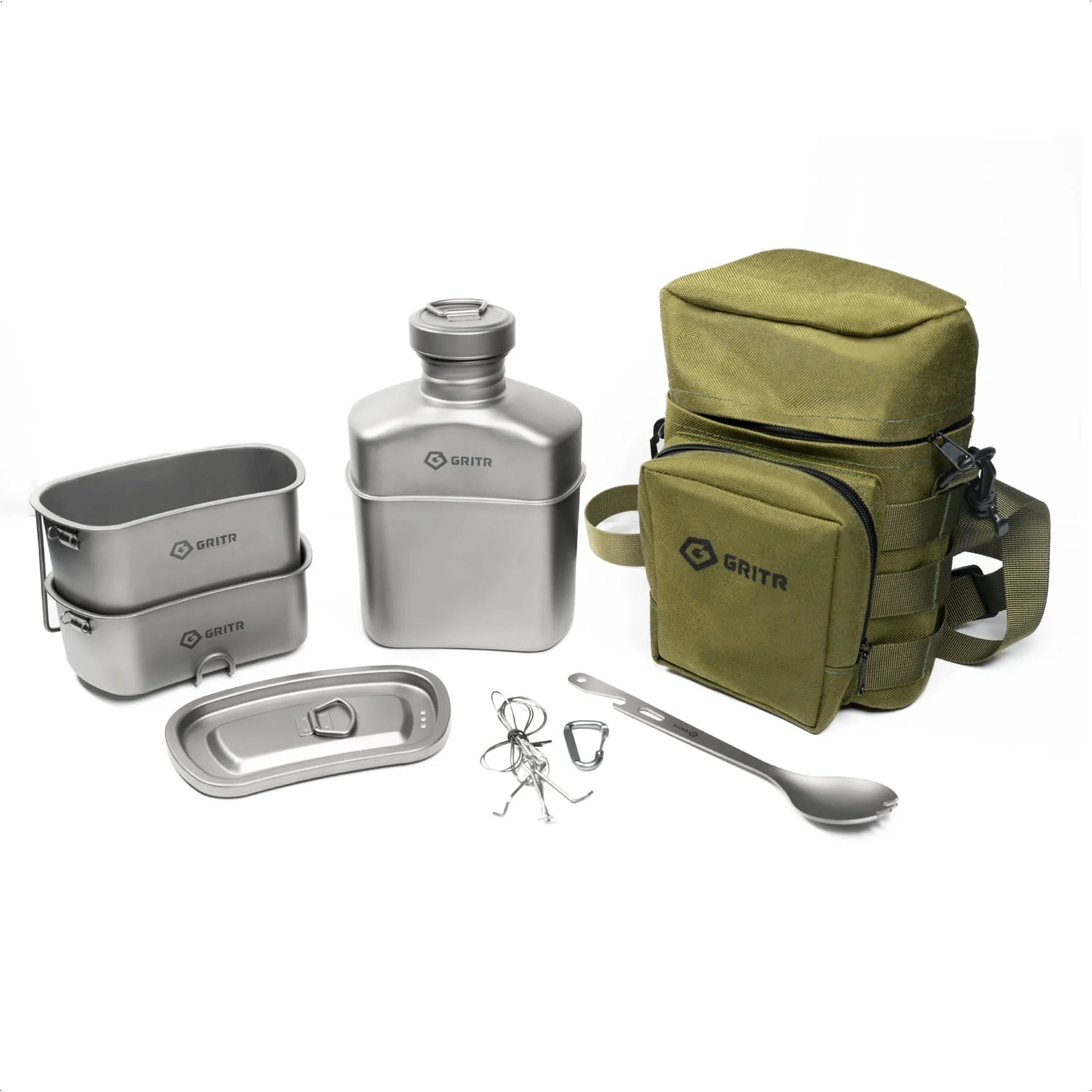 Titanium Canteen Mess Kit, Camping Open Fire Cookware Set W/ Storage Bag