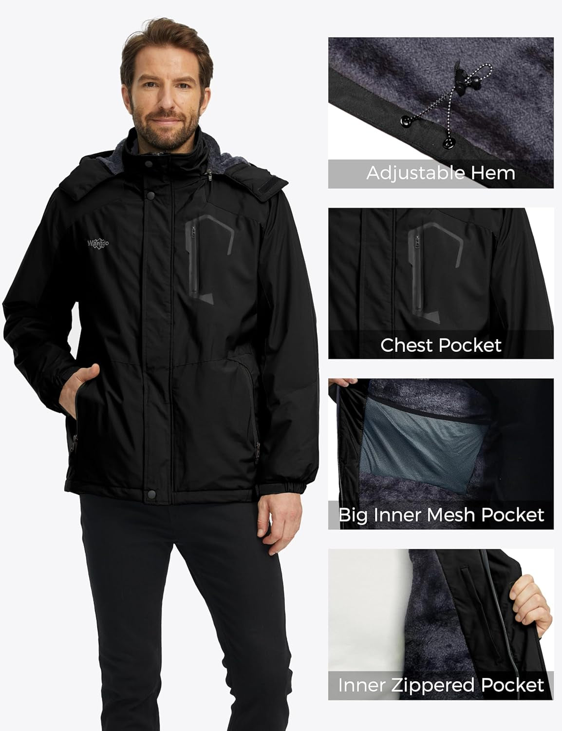 Men'S Softshell Waterproof Polar Fleece Breathable Climbing Ski Coat | Drawcord Adjustable Storm Hood & Detachable Hood for Lightweight Daily Wear