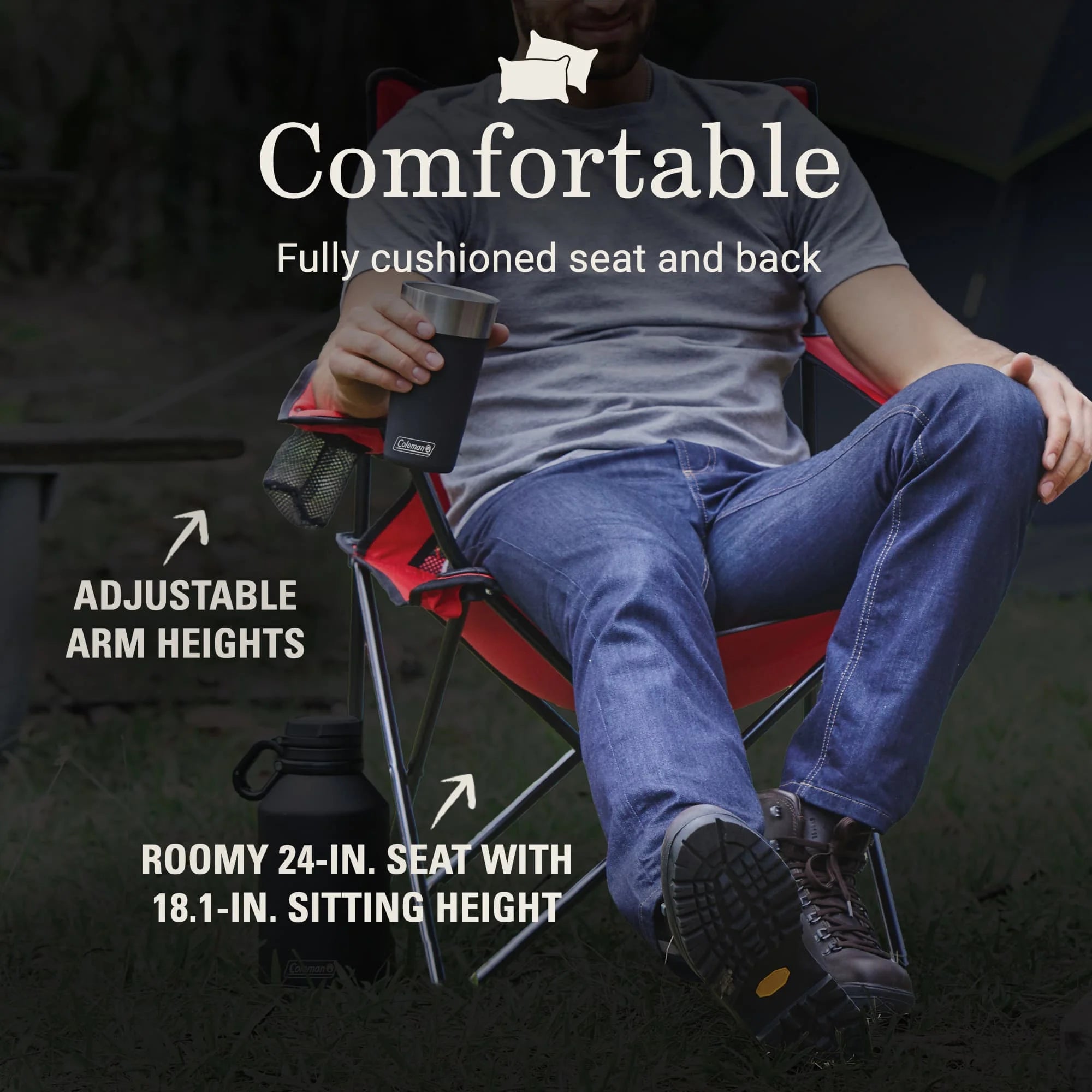 Broadband Mesh Quad Adult Camping Chair, Red