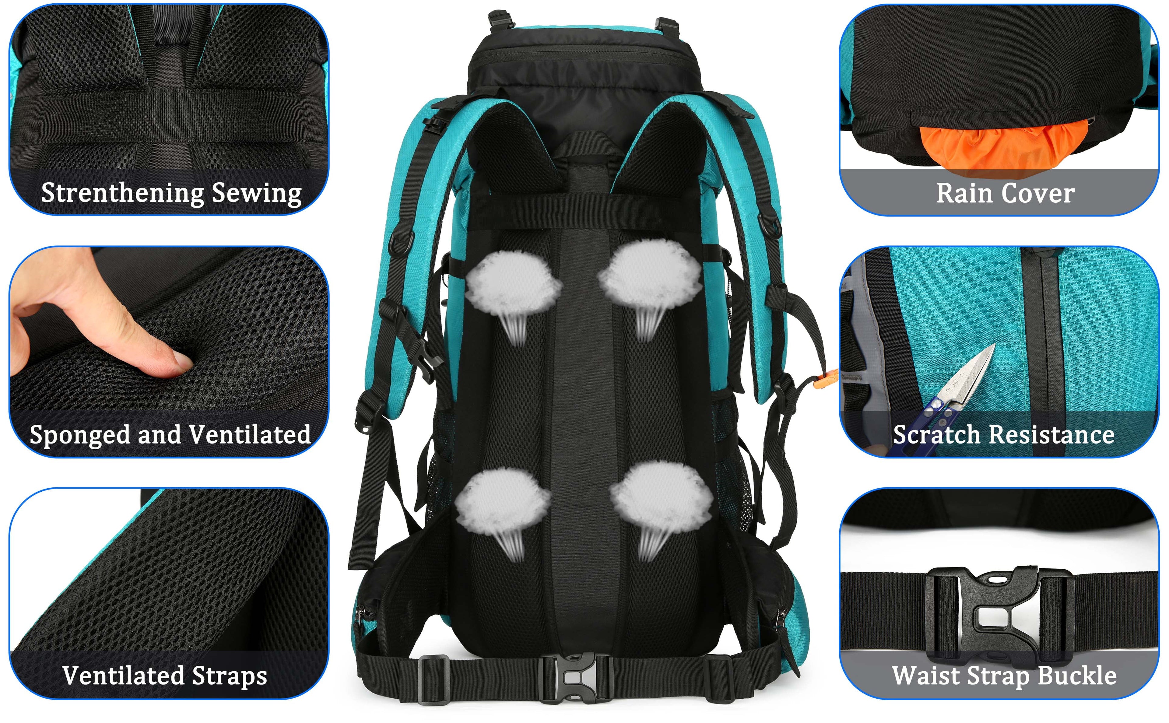 60L Travel Hiking Camping Backpack with Rain Cover,Backpack Water Resistant,Traveling Backpack for Men Women