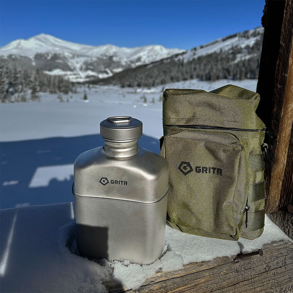 Titanium Canteen Mess Kit, Camping Open Fire Cookware Set W/ Storage Bag