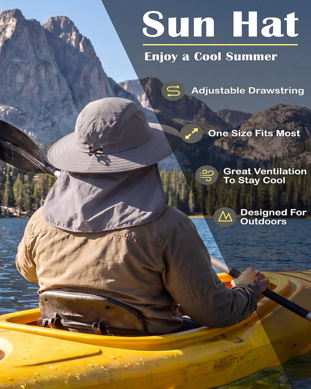 UPF 50+ Mens Wide Brim Fishing Hat with Neck Flap Sun Hat for Men Women Sun Protection Cap
