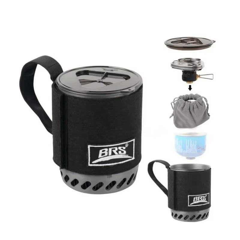 BRS 61 Jet Boil Camping Pot Stove with Heat Exchanger Portable Gas Stove Quick Burn Coffee Cup Furnace Backpacking Camp Burner
