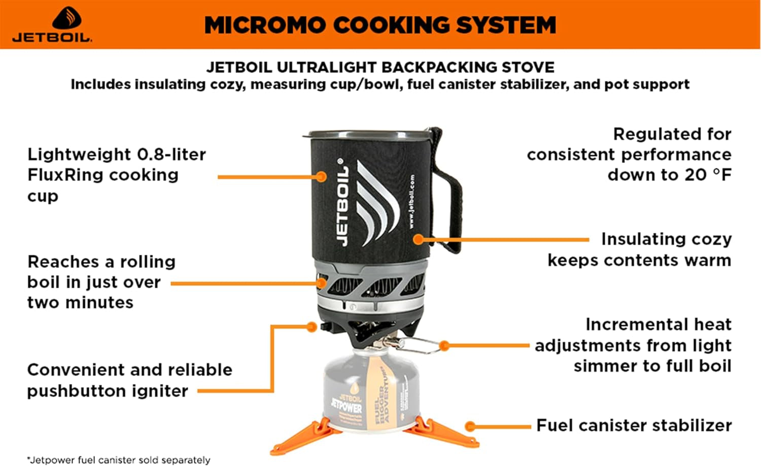 Jetboil Micromo Lightweight Precision Camping and Backpacking Stove Cooking System with Adjustable Heat Control