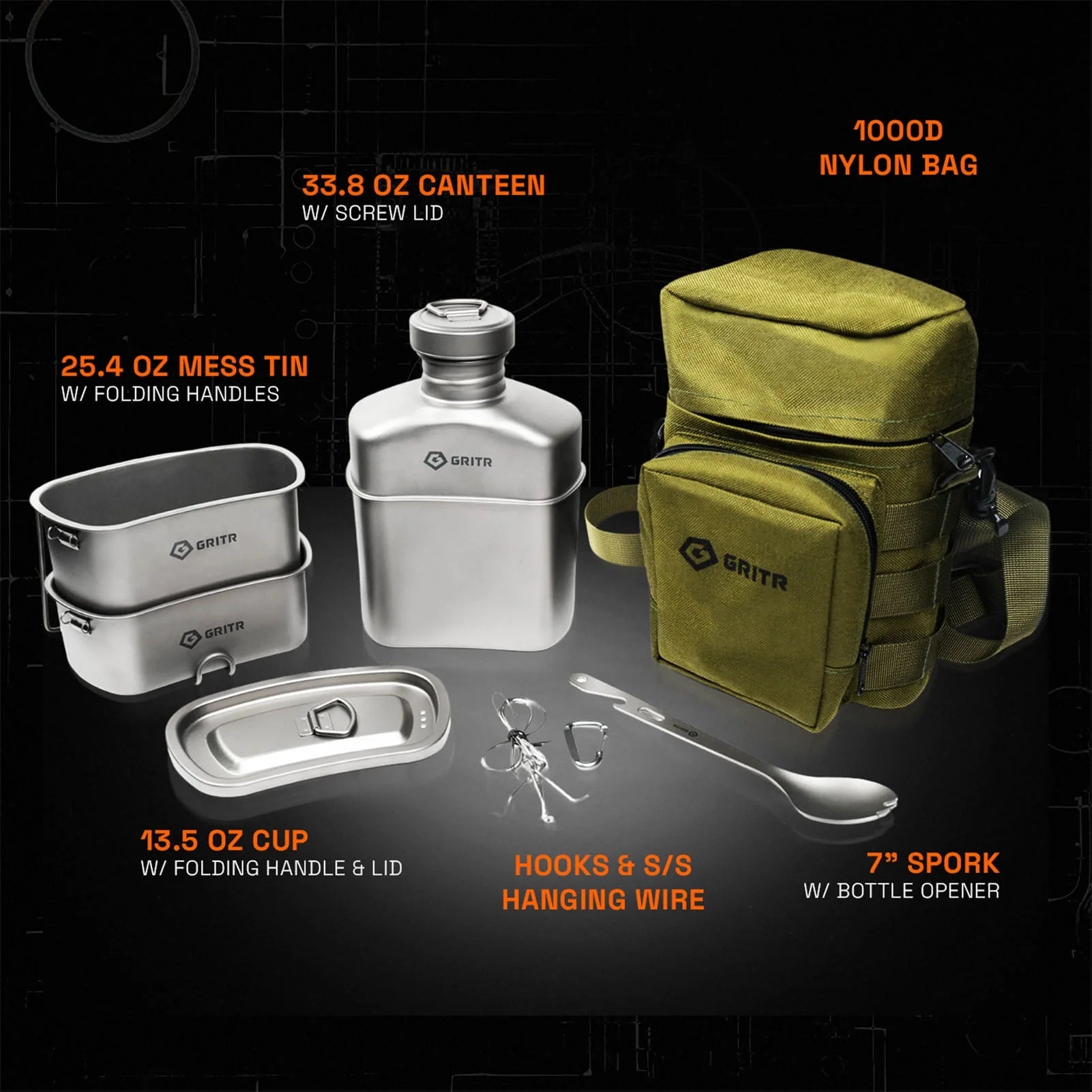 Titanium Canteen Mess Kit, Camping Open Fire Cookware Set W/ Storage Bag