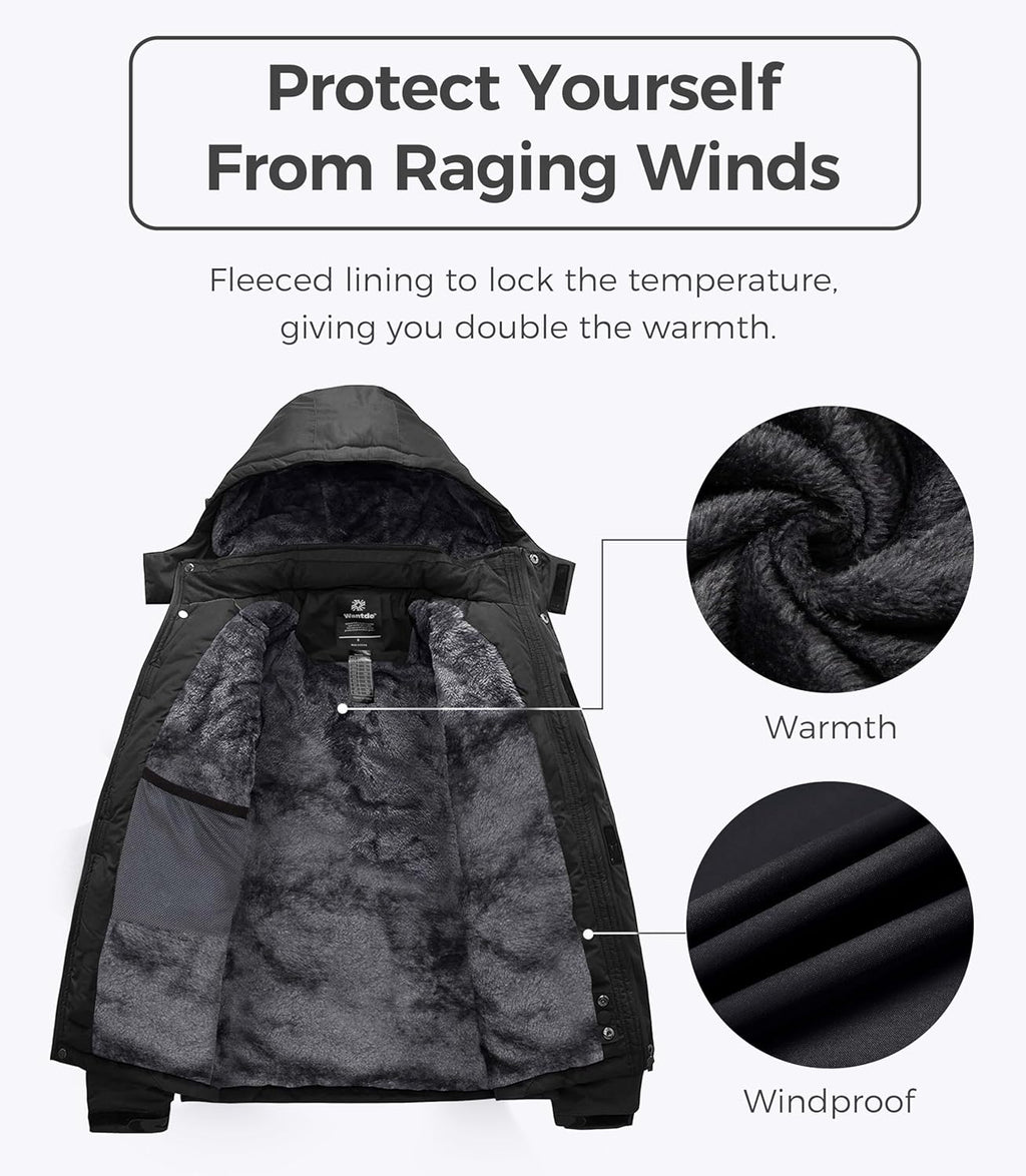 Men'S Softshell Waterproof Polar Fleece Breathable Climbing Ski Coat | Drawcord Adjustable Storm Hood & Detachable Hood for Lightweight Daily Wear