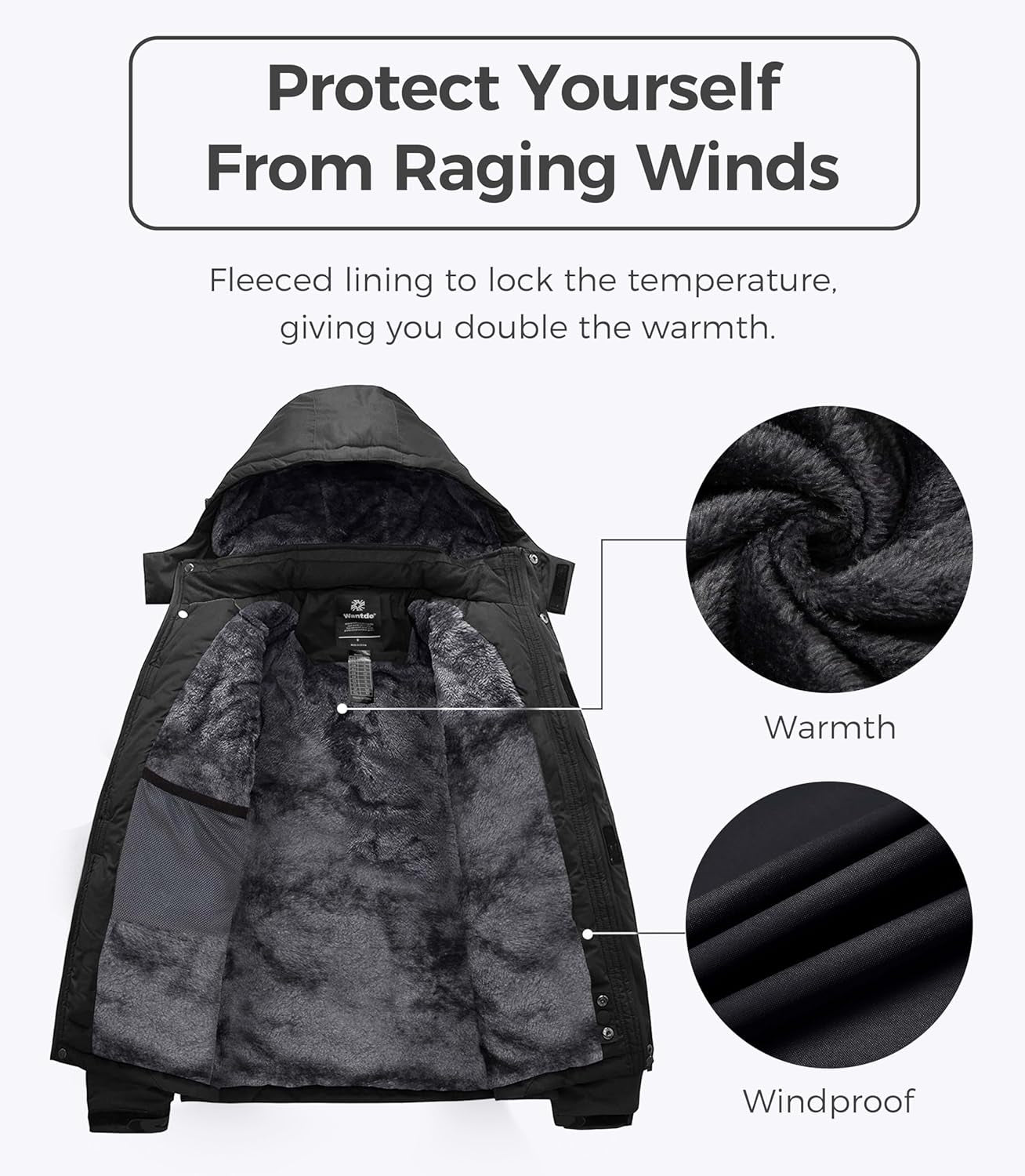 Men'S Softshell Waterproof Polar Fleece Breathable Climbing Ski Coat | Drawcord Adjustable Storm Hood & Detachable Hood for Lightweight Daily Wear