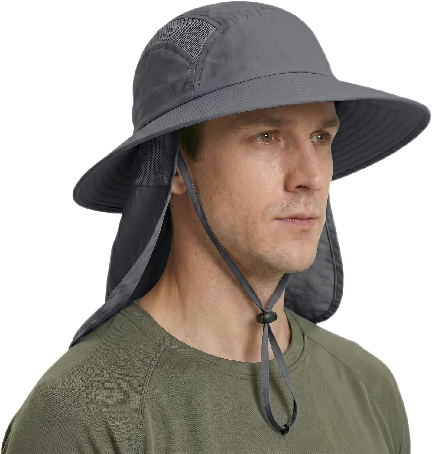 UPF 50+ Mens Wide Brim Fishing Hat with Neck Flap Sun Hat for Men Women Sun Protection Cap