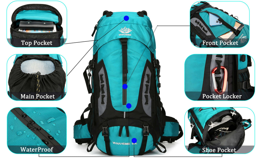 60L Travel Hiking Camping Backpack with Rain Cover,Backpack Water Resistant,Traveling Backpack for Men Women