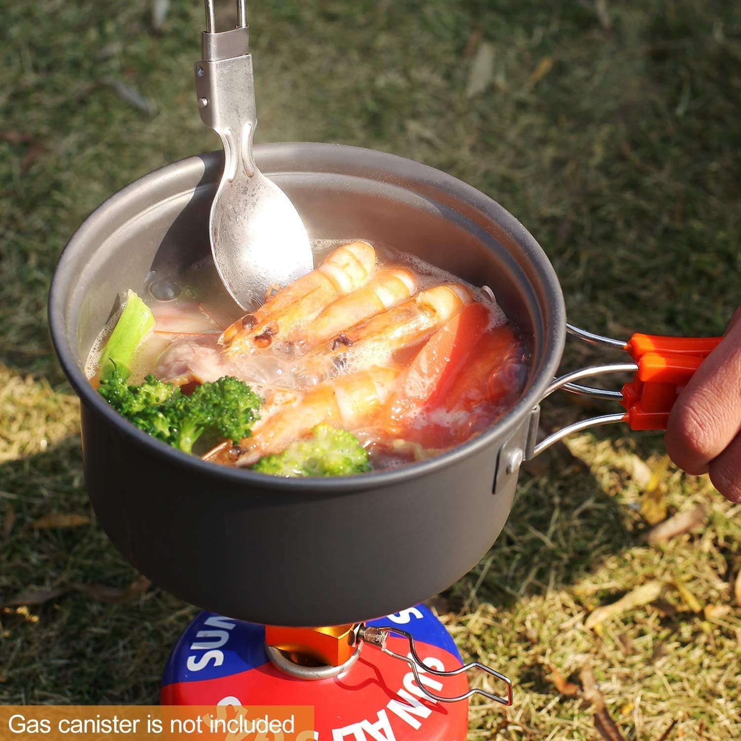 6/10/11/12/14/15/19 PCS Camping Cookware Mess Kit Camping Gear Campfire Utensils Lightweight Stackable Pot Pan Bowls Soup Spoon with Storage Bag for Camping, Backpacking, Outdoor Cooking