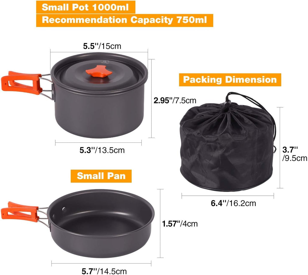 6/10/11/12/14/15/19 PCS Camping Cookware Mess Kit Camping Gear Campfire Utensils Lightweight Stackable Pot Pan Bowls Soup Spoon with Storage Bag for Camping, Backpacking, Outdoor Cooking