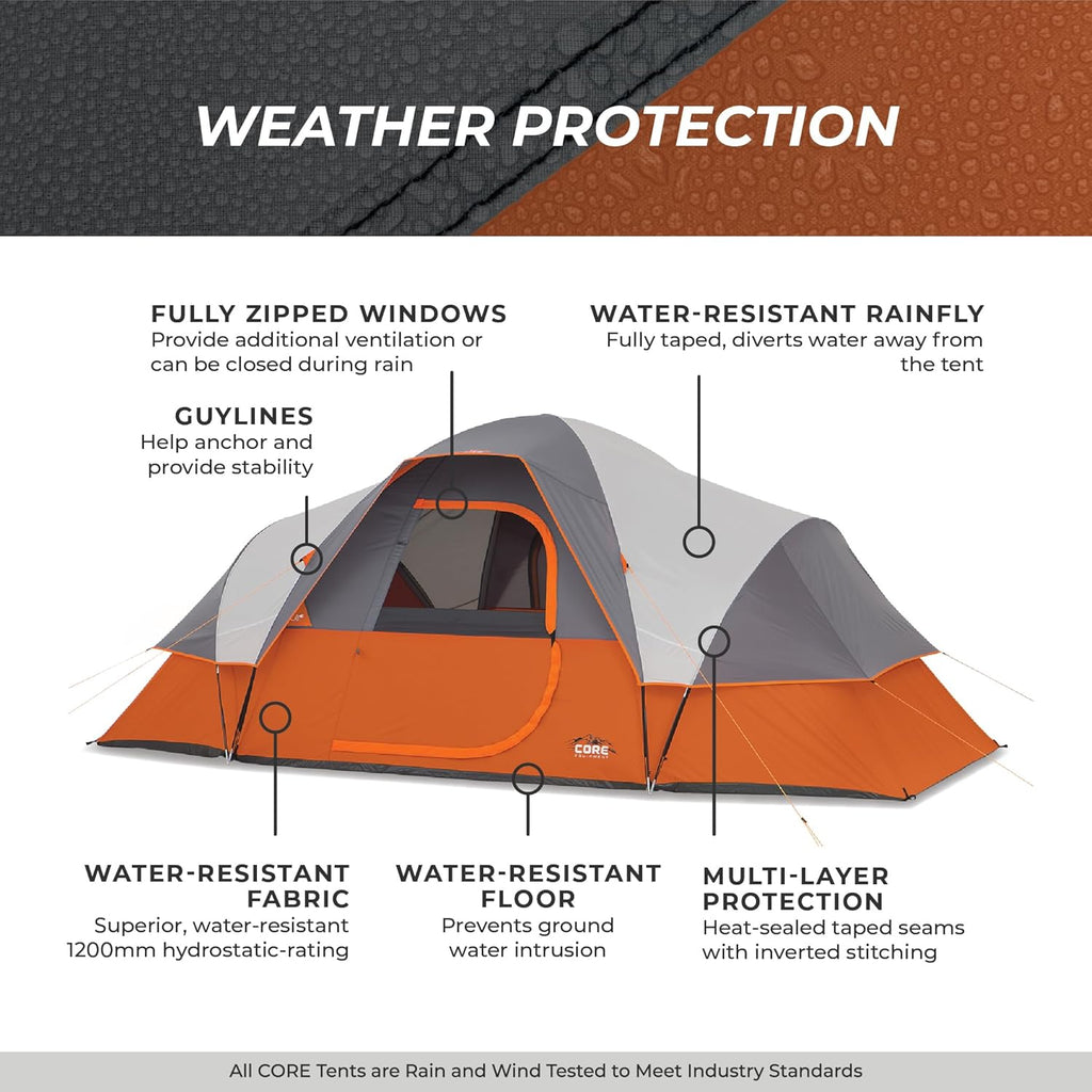 CORE Tent for Family Camping, Hiking and Backpacking | Dome Camp Tents with Included Tent Gear Loft for Outdoor Accessories