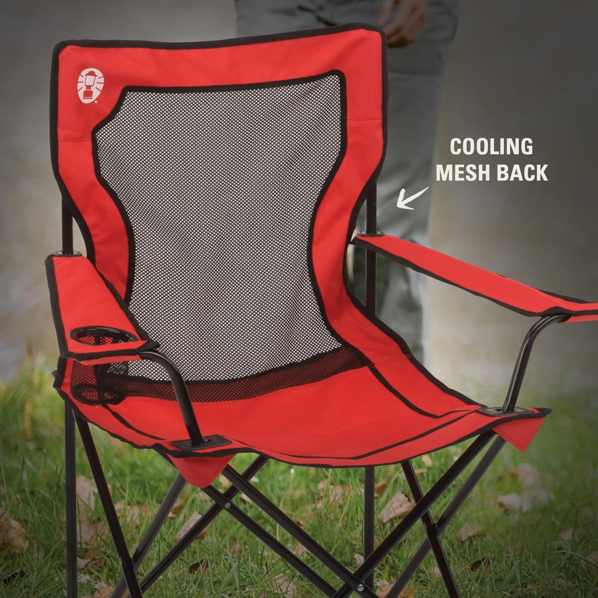 Broadband Mesh Quad Adult Camping Chair, Red