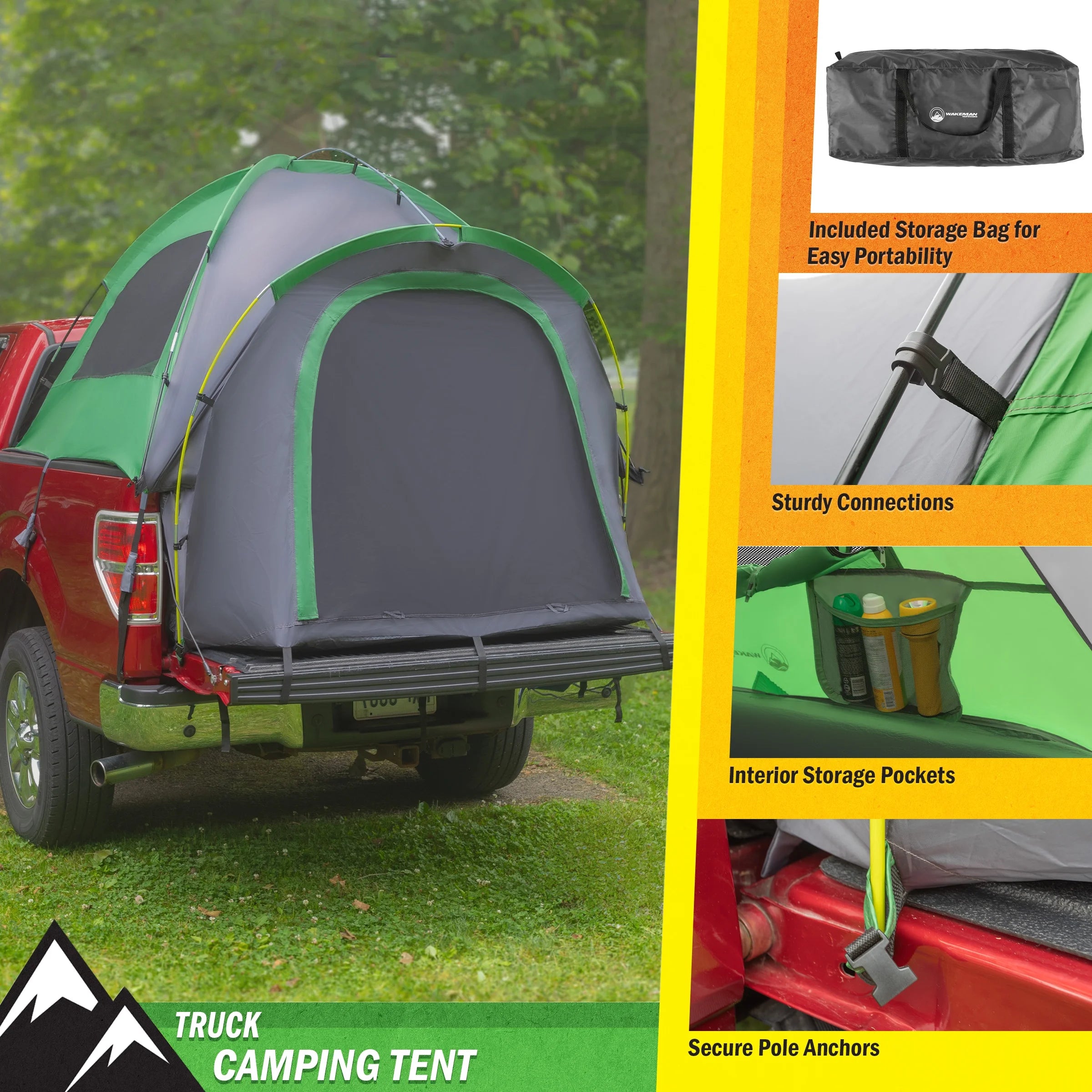 Outdoors Water-Resistant Truck Bed Tent for 2-Person, Green, Fits 5.5-6 Ft Truck Beds