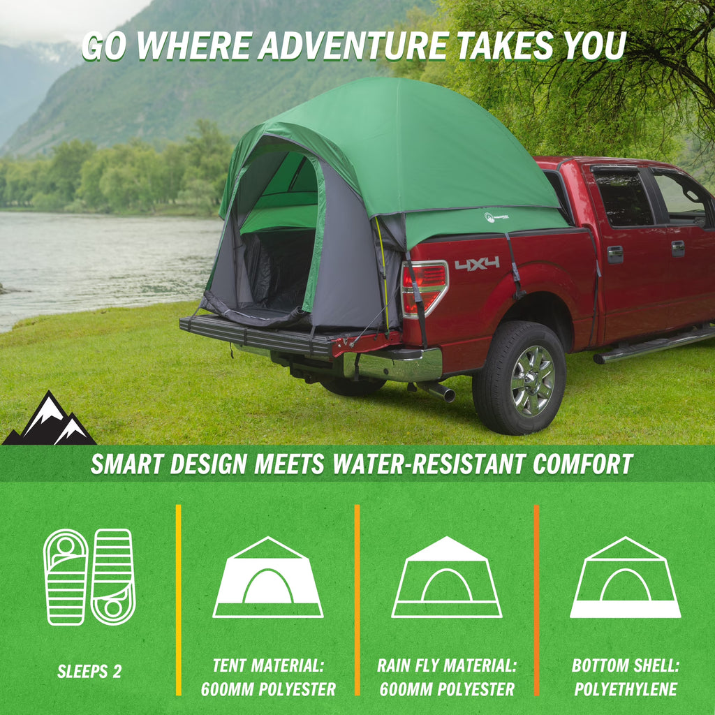 Outdoors Water-Resistant Truck Bed Tent for 2-Person, Green, Fits 5.5-6 Ft Truck Beds