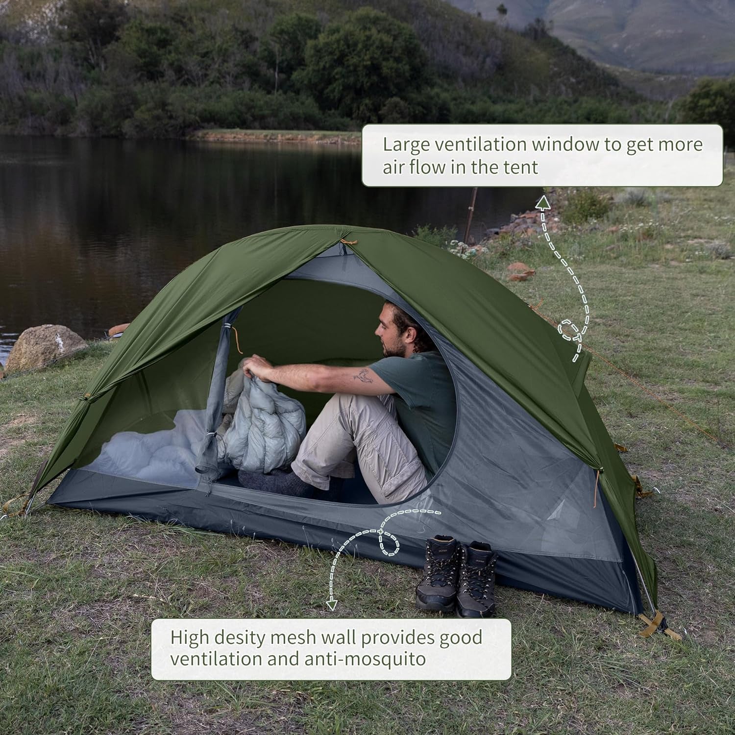 Backpacking Tent for 1 Person Camping Hiking Lightweight Waterproof One Person Tent with Footprint