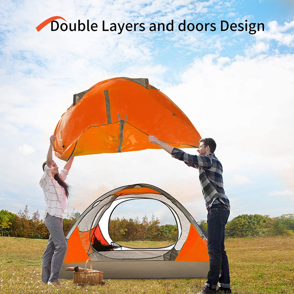 2/4 Person Camping Tent Lightweight Waterproof Backpacking Tent | Easy Setup Windproof Two Doors Double Layer with Rainfly Aluminum Pole Compact Outdoor Tent for Family Camping Hunting Hiking