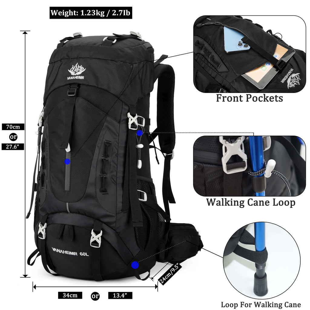 60L Travel Hiking Camping Backpack with Rain Cover,Backpack Water Resistant,Traveling Backpack for Men Women
