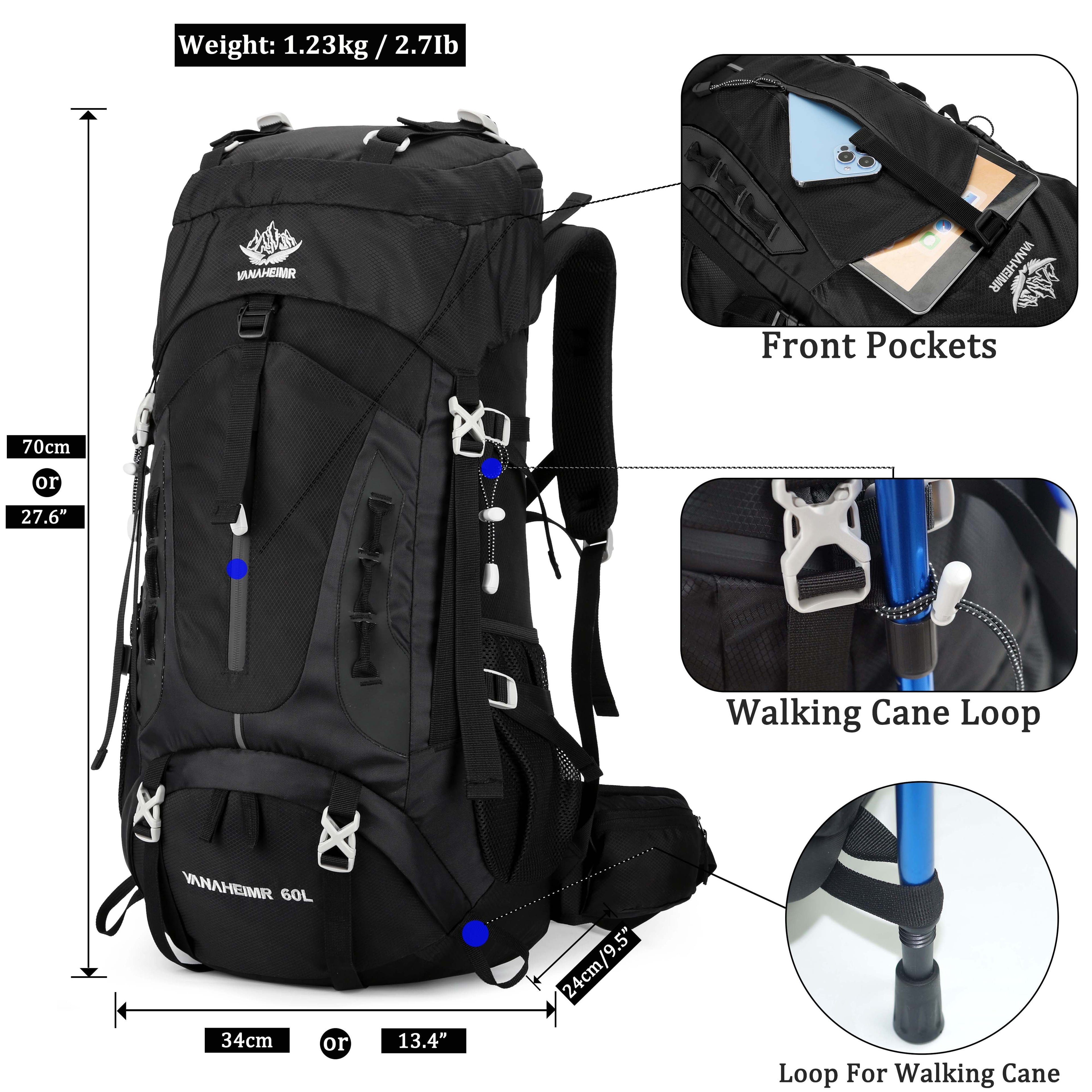 60L Travel Hiking Camping Backpack with Rain Cover,Backpack Water Resistant,Traveling Backpack for Men Women